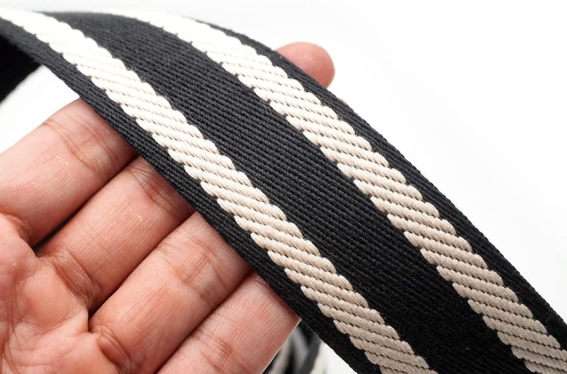 CRAFTMEMORE 1.5 Inches Cotton Webbing Strap, Spiral Pattern, Heavy Webbing Straps for Arts and Crafts, Luxury Bag Strap (5 Yards, Black-Ivory) - Image 3